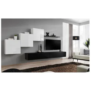 Meuble TV Mural Design "Switch X" 330cm Blanc & Noir pas cher