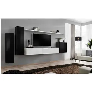 Paris Prix Meuble TV Mural Design "Switch I" 330cm Noir & Blanc