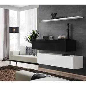 AC-DÉCO Ensemble Mural - Switch Sb Ii - 2 Bancs Blanc Et Noir - 1 Étagère Blanche