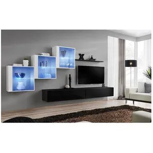 Meuble TV Mural Design "Switch XX" 330cm Noir & Blanc pas cher