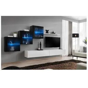 Paris Prix Meuble TV Mural Design "Switch XX" 330cm Blanc & Noir pas cher