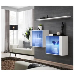 Paris Prix Lot de 2 Vitrines Murales & Etagère Switch SBIII 130cm Blanc pas cher