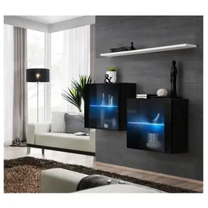 Paris Prix Lot de 2 Vitrines Murales & Etagère Switch SBIII 130cm Noir & Blanc pas cher