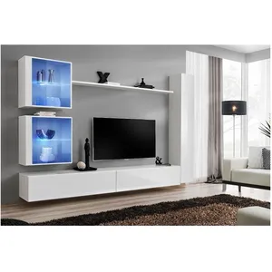 Paris Prix Meuble TV Mural Design "Switch XVIII" 280cm Blanc pas cher