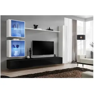 Paris Prix Meuble TV Mural Design "Switch XVIII" 280cm Noir & Blanc pas cher
