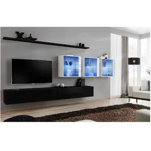 VENETI Ensemble TV - Noir - 5 éléments - Verre illuminé - LED bleu pas cher