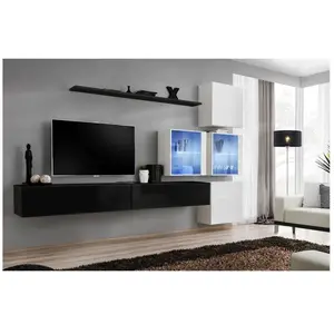Comparateur de prix : Paris Prix Meuble TV Mural Design "Switch XIX" 310cm Noir & Blanc