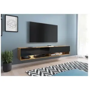 VENETI Meuble TV CALIBURI 180   chêne wotan / noir brillant pas cher