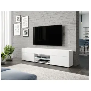 PIASKI Bratex - Meuble tv 180 cm carrera, meuble tv sans éclairage led, blanc/blanc brillant pas cher