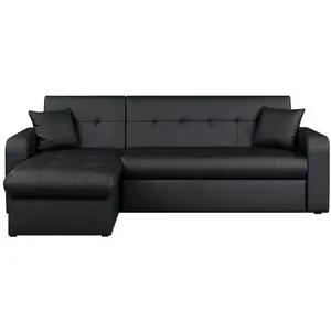 Comparateur de prix : ROMAN Canapé d'angle réversible convertible 3 places - Simili noir - C...