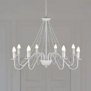 HELam Lustre Malbo, blanc, métal, à 8 lampes, E14 pas cher