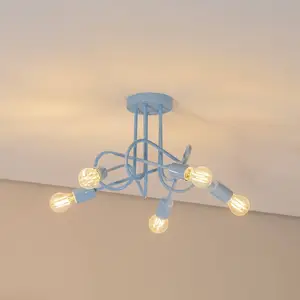 HELam Plafonnier Oxford, bleu clair, Ø 47 cm, métal, à 5 lampes pas cher
