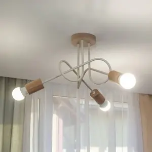 HELam Plafonnier Oxford, beige sable, bois, métal, à 3 lampes, Ø 44 cm pas cher