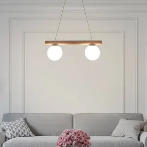 HELam Suspension Woodstock, couleur sable, bois/métal, à 2 lampes pas cher