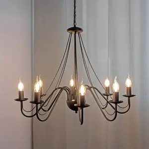 HELam Lustre Malbo, noir, métal, à 8 lampes, E14 pas cher