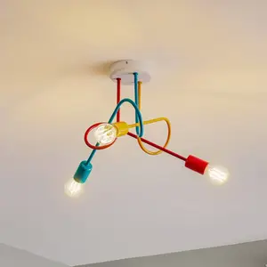 HELam Plafonnier Oxford à trois lampes orange/rouge/turquoise pas cher
