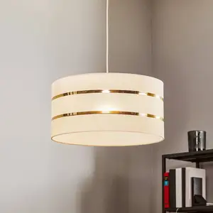 HELam Suspension Helen abat-jour tissu blanc-doré Ø 40cm pas cher