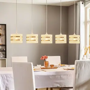 HELam Suspension linéaire Helen, blanc-doré, 5 lampes pas cher