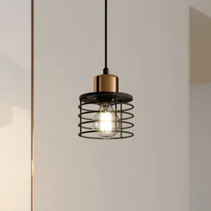 HELam Suspension Edison en noir/cuivré, à 1 lampe