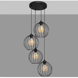 HELam Suspension Cumera noire à 4 lampes, ronde