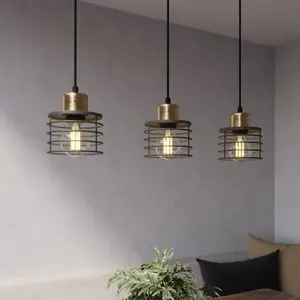 HELam Suspension Edison en noir/cuivré 3 lampes allongée pas cher
