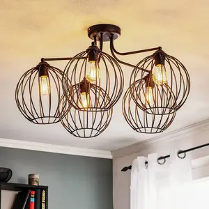 HELam Plafonnier Cumera avec abat-jour cage, à 5 lampes pas cher