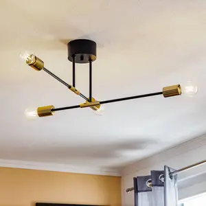 Luminex Plafonnier Ilia, noir/doré, à quatre lampes pas cher