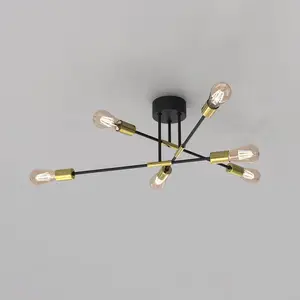 Luminex Plafonnier Ilia, noir/doré, à six lampes pas cher
