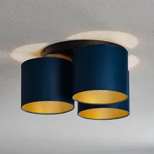 Luminex Plafonnier Soho cylindrique, à 3 lampes bleu/doré pas cher