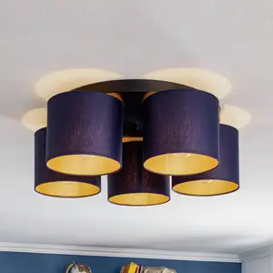 Luminex Plafonnier Soho cylindrique, à 5 lampes bleu/doré pas cher