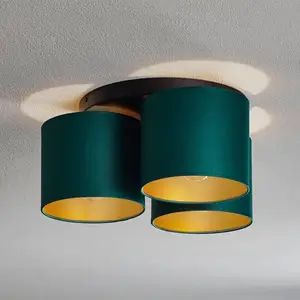 Luminex Plafonnier Soho, cylindrique 3 lampes vert/doré pas cher