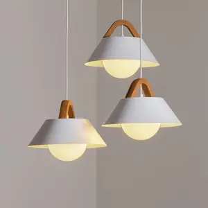 Luminex Suspension Funda, brun/blanc, Ø 64 cm, acier/bois, 3 lampes pas cher