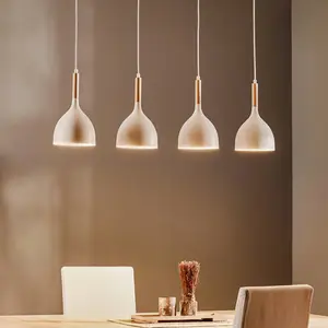Luminex Suspension Noak, blanc/bois naturel, 4 lampes long pas cher