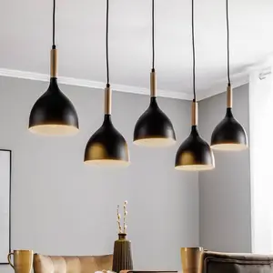 Luminex Suspension Nanu avec bois longue à 5 lampes noire pas cher