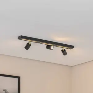 Luminex Spot pour plafond Rodez, noir/or, longueur 80 cm, à 3 lampes. pas cher