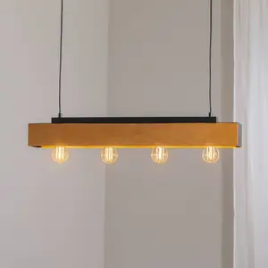 Luminex Plafonnier Miluza, noir/brun, longueur 76 cm, bois, 4 lampes pas cher