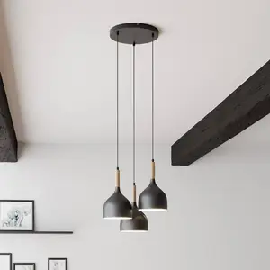 Luminex Suspension Noak 3 lampes ronde noire/bois naturel