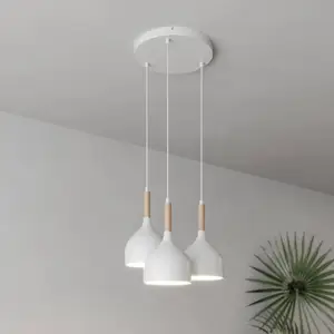 Luminex Suspension Noak 3 lampes ronde blanche/bois pas cher