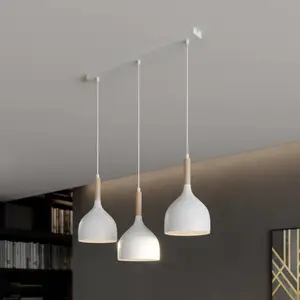 Luminex Suspension Noak, blanc/bois naturel, 3 lampes long pas cher