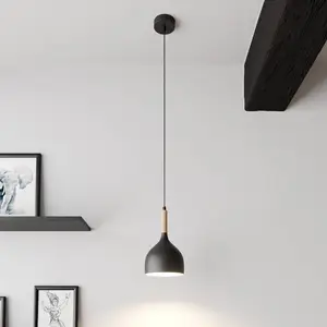 Luminex Suspension Noak, noir/bois naturel, Ø 17 cm pas cher
