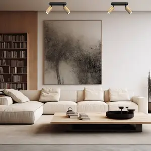 Luminex Plafonnier Nise, à 2 lampes, acier noir, bois pas cher