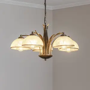 Luminex Lustre Corfou, 5 lampes, Ø 68 cm, or antique pas cher
