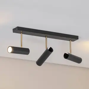 Luminex Plafonnier Axion, 3 lampes, noir/or, long, acier pas cher