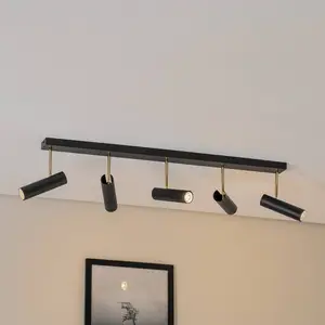 Luminex Plafonnier Axion, 5 lampes, noir/or, long, acierVendu parluminaire