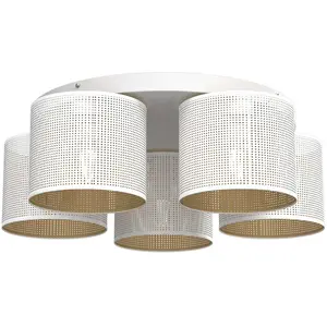 Luminex Plafonnier Jovin à cinq abat-jour, blanc/doré pas cher