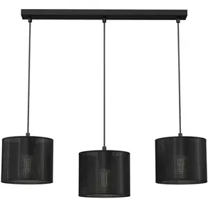 Euluna Suspension Jovin, trois lampes, linéaire, noire pas cher