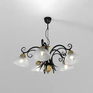 Luminex Lustre Flora, 5 abat-jour verre, noir/laiton pas cher