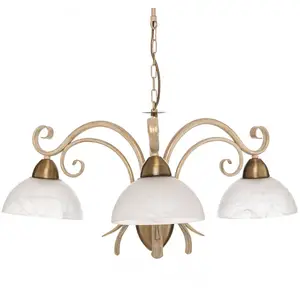 Luminex Lustre Flora, trois abat-jour verre, blanc/laiton pas cher