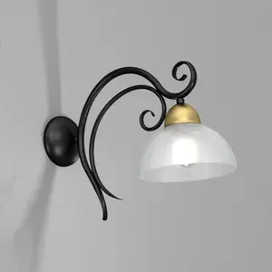 Comparateur de prix : Luminex Applique Flora, un abat-jour verre, noire/laiton