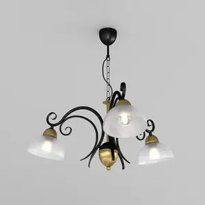 Luminex Lustre Flora, 3 abat-jour verre, noir/laiton pas cher